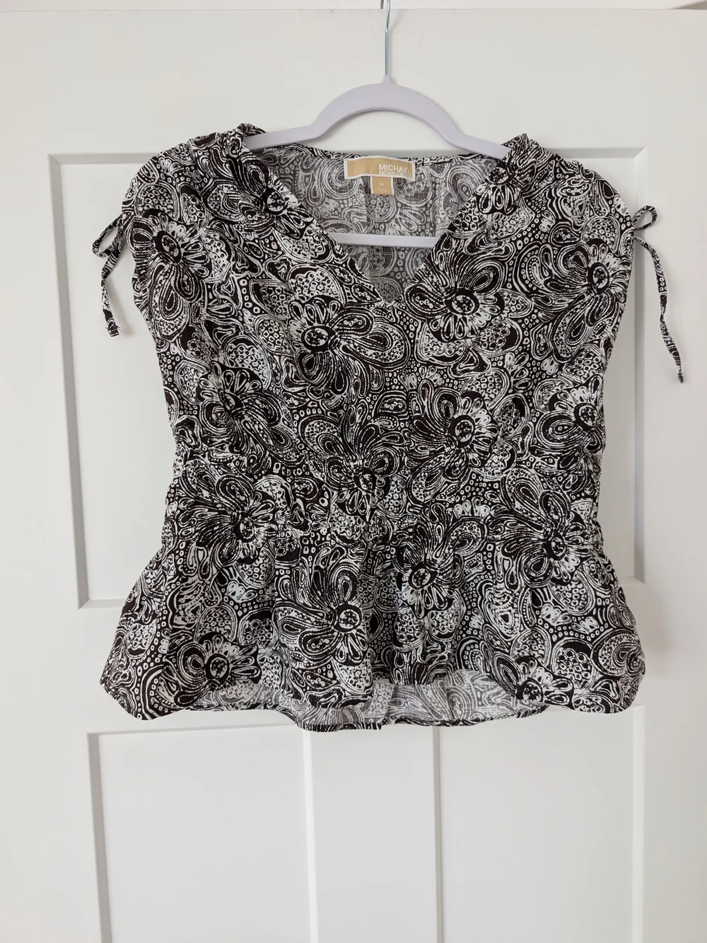 Michael Kors Brown & Cream Paisley Floral Peplum Blouse Size Medium